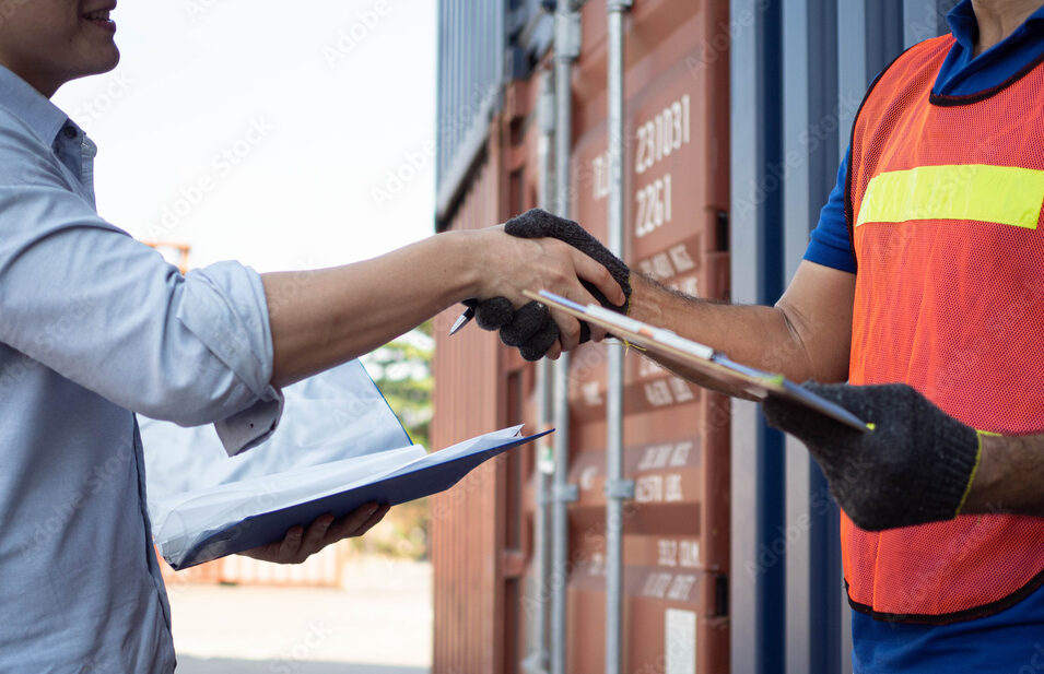 Businessmen ceo manager Customs Broker shake hand Shipper cargo Agreement Packing list Certificate of Origin Insurance Including Export Import Entry